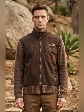 Men's Brown Zip-Up Sweater Jacket - Unbranded